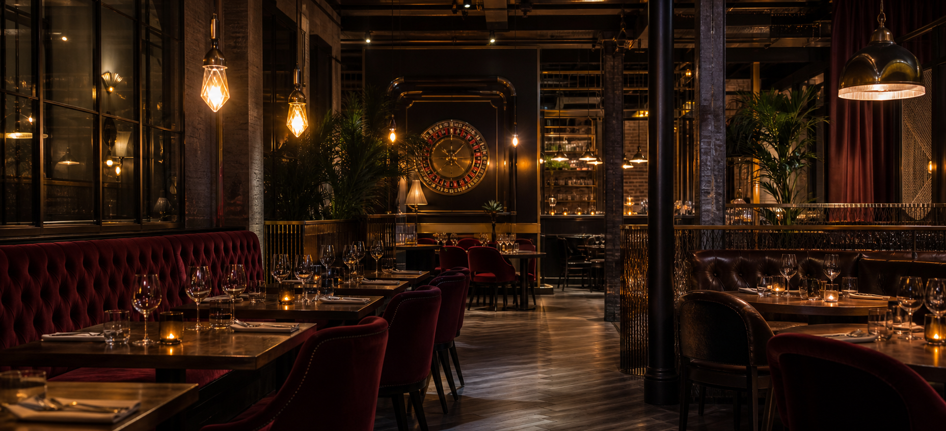 Restaurant élégant aux détails inspirés d’un casino classique