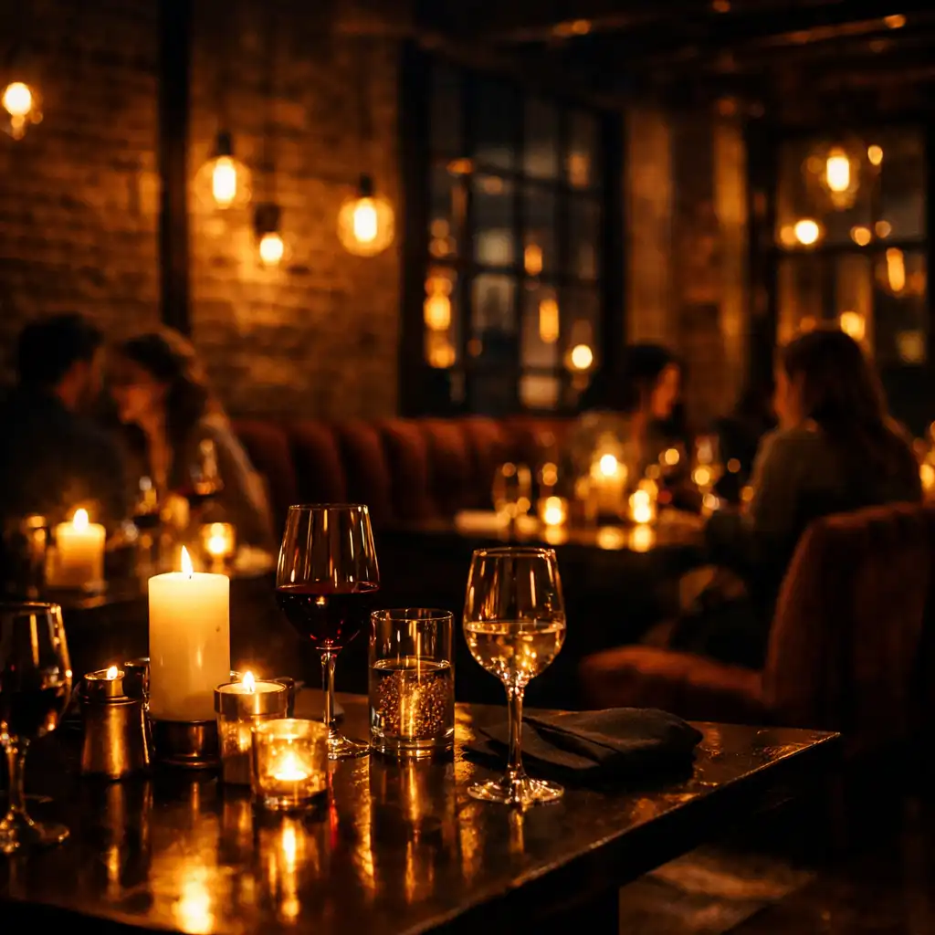Ambiance du soir avec lumière tamisée et atmosphère chaleureuse