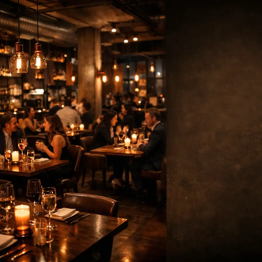 Ambiance nocturne élégante dans un loft avec cocktails et lumière tamisée